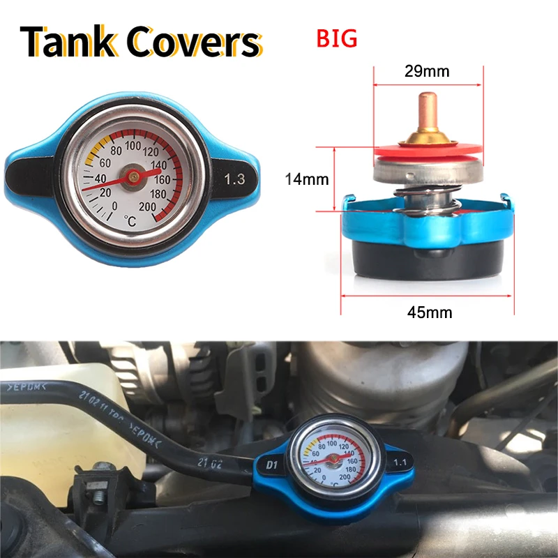 

1 Pair Racing Big Size Thermost Radiator Cap Cover Water Temp Gauge 0.9 1.1 1.3 BAR Cover(Big head) Fit For Car Motorcycle