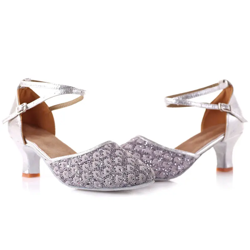 

Women Latin Dance Shoes Closed Toe Ballroom Tango Dancing Shoes For Girls Ladies Gold Red High Heeled Soft Wedding Salsa Shoes