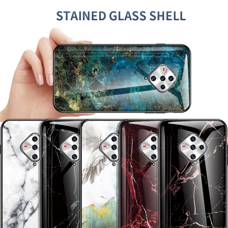 

6.44''For Vivo X50E Case Cover Luxury Marble Tempered Glass Phone Cases For Vivo X50e Soft Bumper Coque Case For Vivo X50e