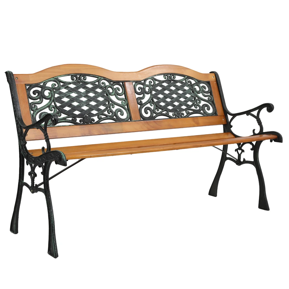 Furniture Hardwood Slats Cast Iron Frame  Leisure Bench Garden Chair