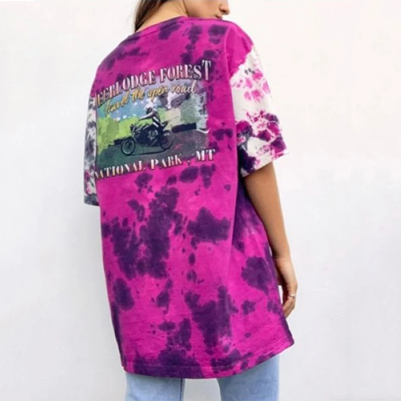 

Purple Letter Print Graphic Tee Casual O Neck Brand Design Streetwear 2021 Summer Short Sleeve Fashion Clothing England Style