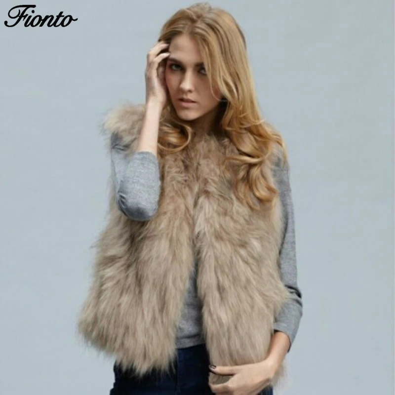 Новинка модный однотонный искусственный мех FIONTO Лисий женский короткий жилет на