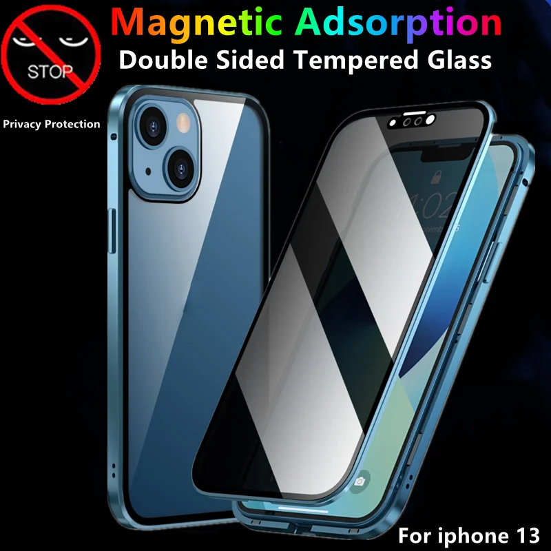 

360 Full Protection Magnetic Case for IPhone13 12 Mini 11 Pro XS Max 7 8 Plus XR SE Double Sided Glass Adsorption Privacy Cover