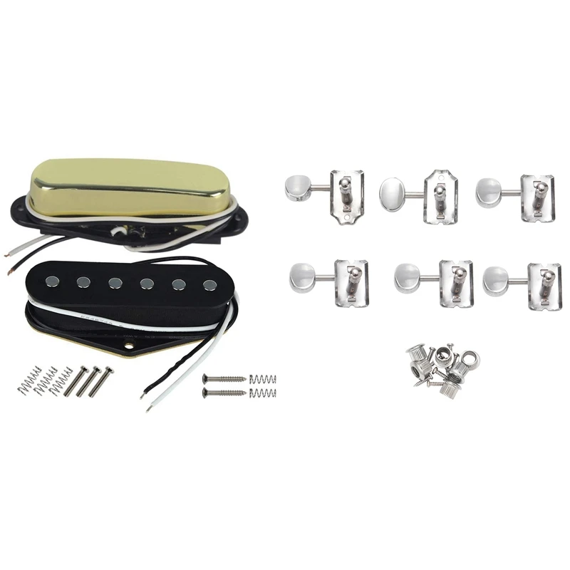 

6R Electric Guitar String Tuning Pegs Tuners Machine Heads with Guitar Bridge Single Coil Pickup and Neck Pickup Set