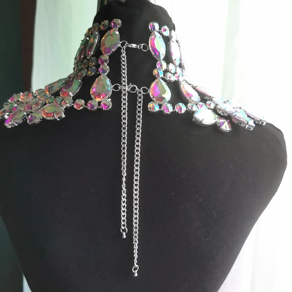 CuiEr-Conjunto de 2 unids/set de COLLAR COLGANTE grande para mujer, Gargantilla, Drag Queen, joyas de cristal enormes-5
