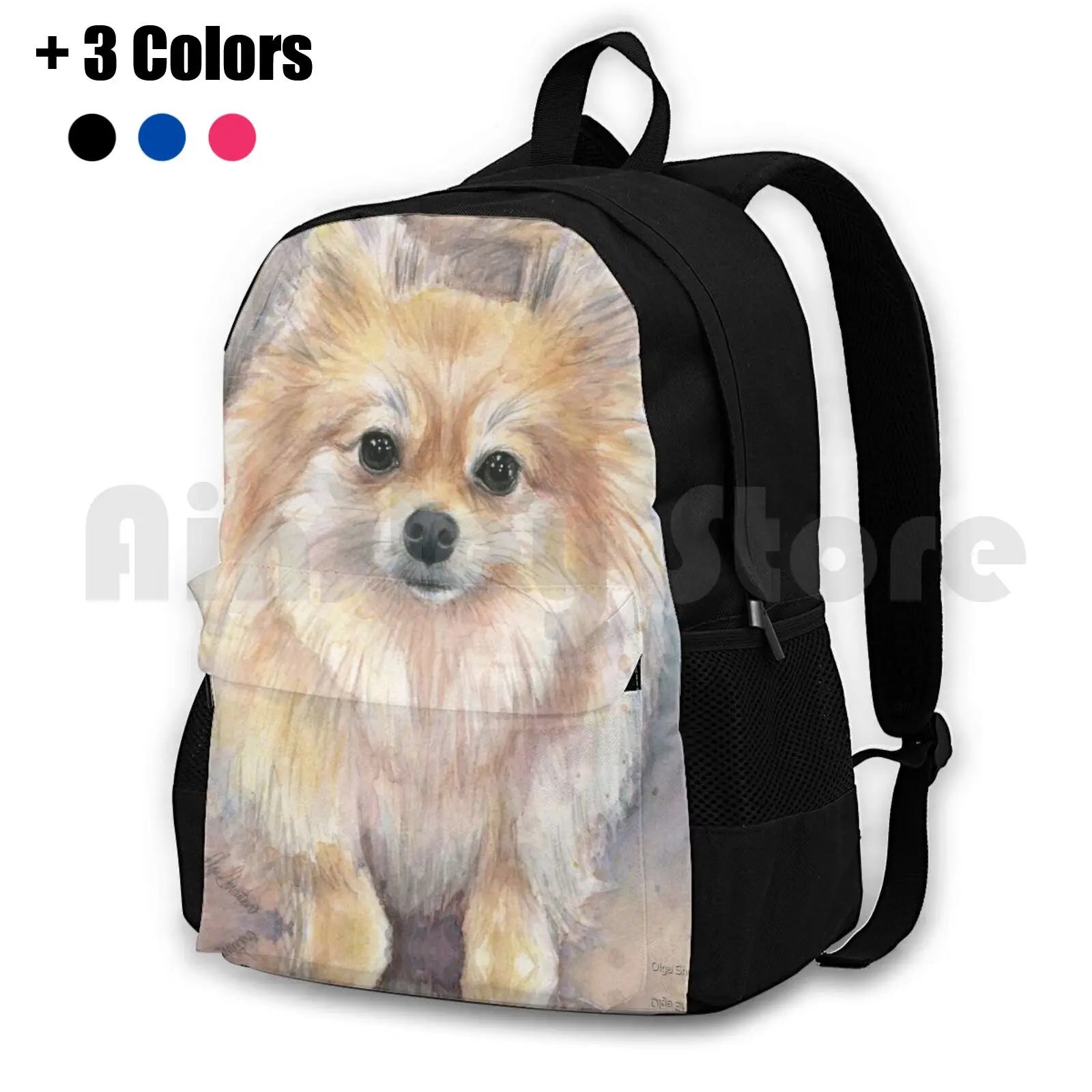 

Pomeranian Watercolor Portrait Outdoor Hiking Backpack Waterproof Camping Travel Dog Pomeranian Pom Pom Art Pomeranian Painting