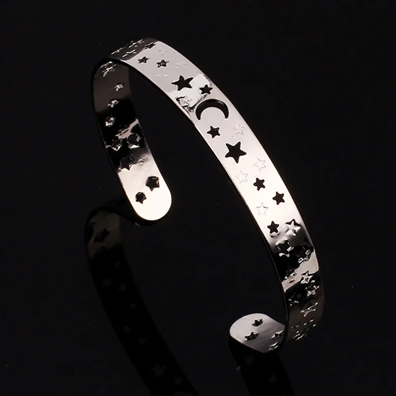 Bohemian Open Wide Big Bracelets Bangles For Women Gold Silver Color Alloy Star Moon Female Armband Cuff Fashion Jewelry | Украшения и