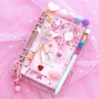 Мультяшный дневник, блокнот Kawaii Bling Cherry Blossom S A6, дневник со свободными листьями, журнал, блокнот, ежедневник, 160 листов