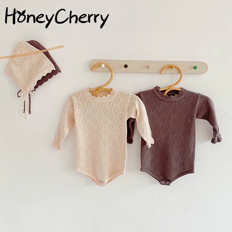 

New Knitting Wool Base bodysuits One-Piece Suit baby girl long sleeve bodysuit baby girl clothes