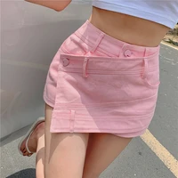 european and american fashion retro summer streetwear beach hot shorts girls irregular pink denim shorts skirts female