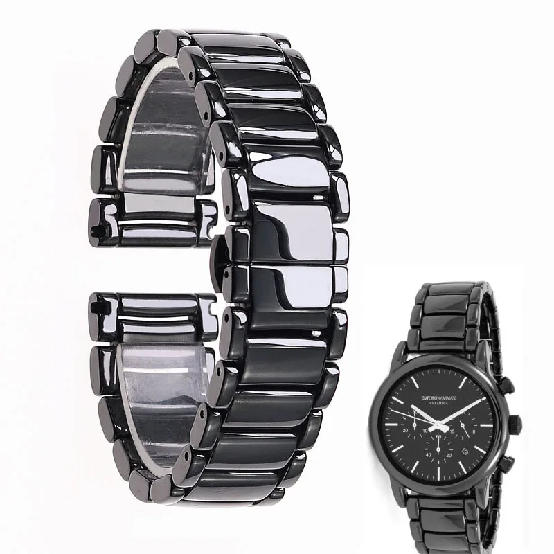 

22mm Black High-grade Bright Ceramic Strap Bracelet Watchbands For Armani Watch Ar1507 Ar1509 Ar1499 Ceramic Watch Bracele Band