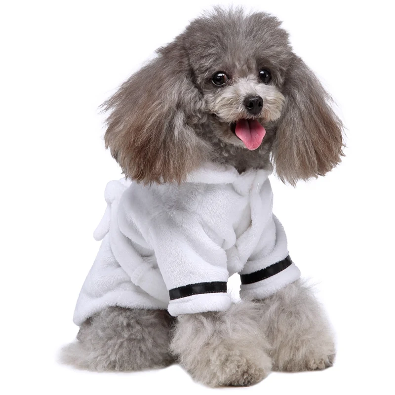 

Soft Pet Bathrobe Adjustable Belt Polyester Quick-drying Robe Warm Animal Pajamas Hooded Bathrobe For Pet Dog Cat