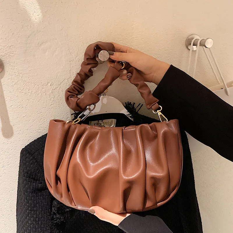 

Retro Folds PU Leather Small Shoulder Bags for Women 2021 Winter Female Chain Crossbody Bag Luxury Designer Handbags and Purses