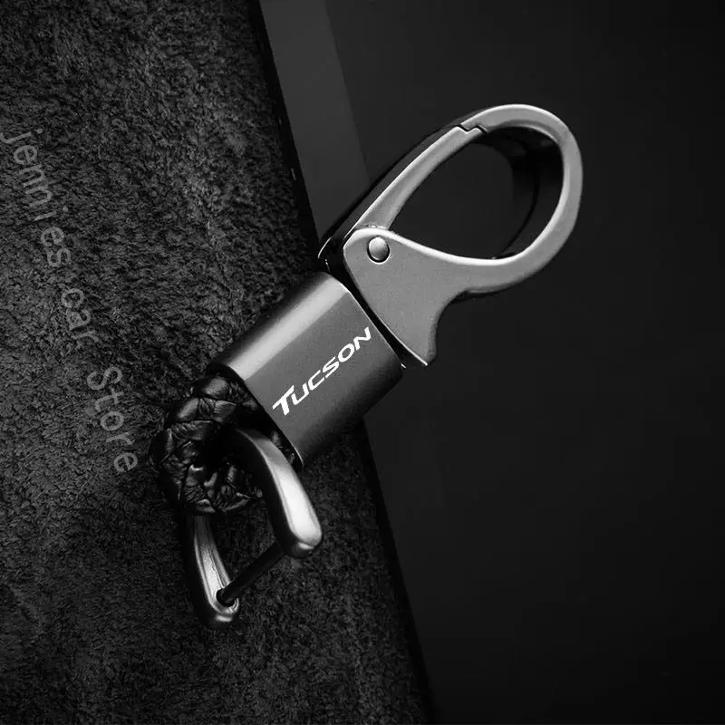 

for Hyundai Tucson 2015 2016 2021 2019 2018 2017 car Accessories Exquisite metal leather cord keychain rotate custom lettering
