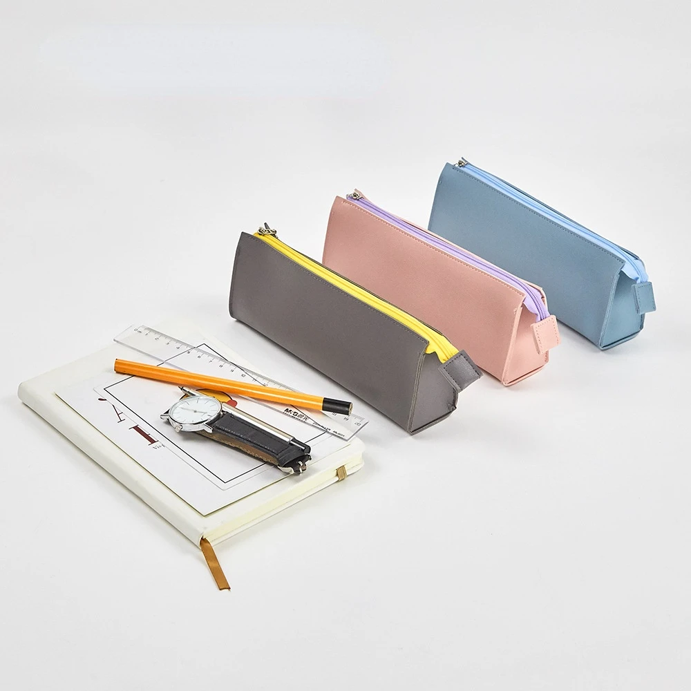 

Leather Pencil Case Water Proof Pure Color Is Simple Student Stationery High Capacity Water Proof School Supplies Cute Bag