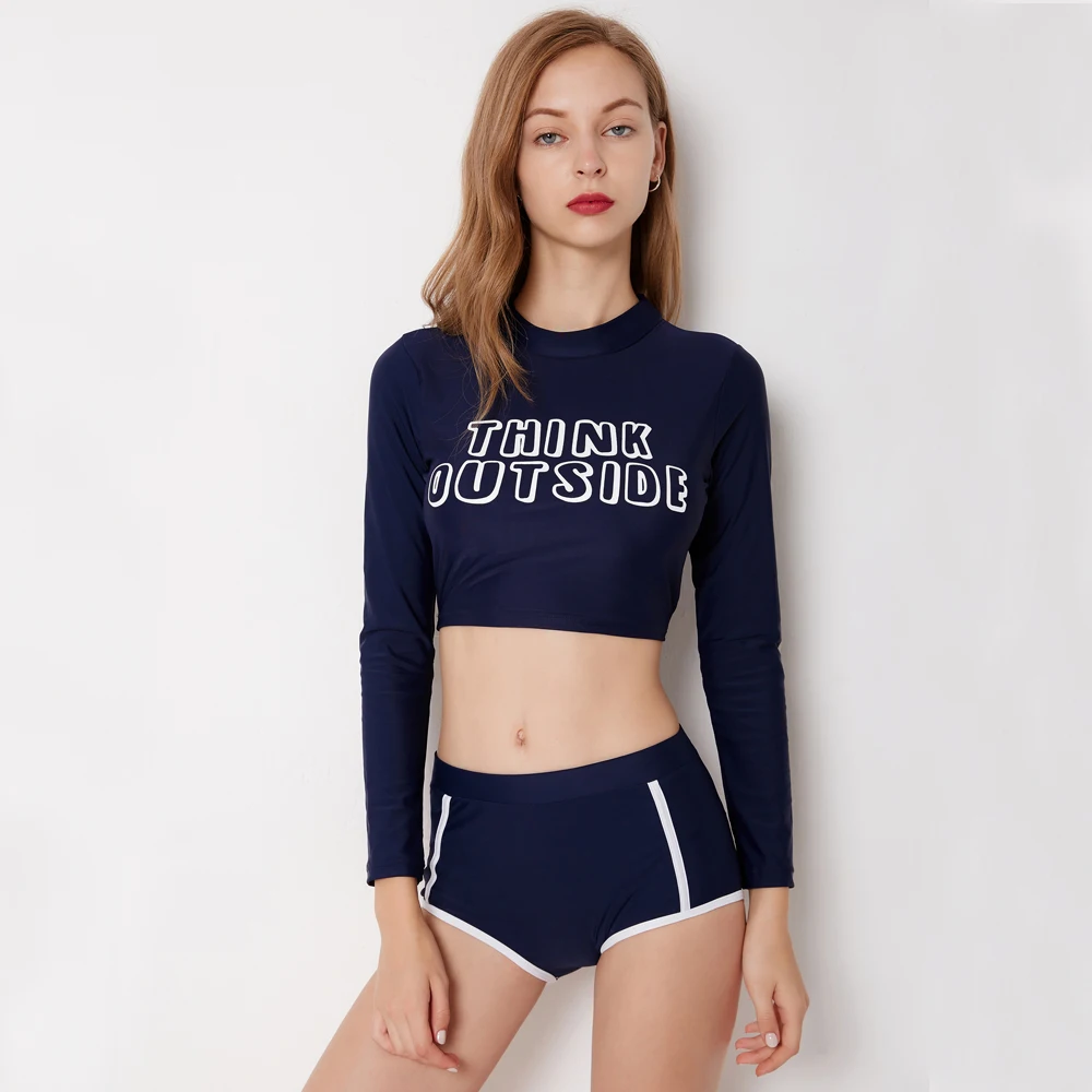 Женский купальный костюм с длинным рукавом короткий из двух предметов шорты