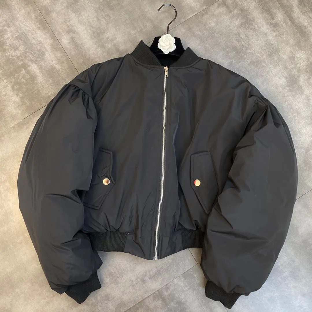 Stand-up collar padded flight suit jacket cotton jacket zipper long-sleeved loose short coat winter 2021 coat women
