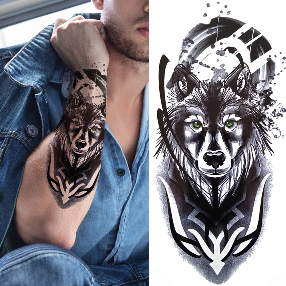 

1Pc Large Wolf Tiger Owl Tattoo Sticker Evil Death Skull Devil Black Temporary Tattoo Fake Tribal Totem Surprise Blind Box