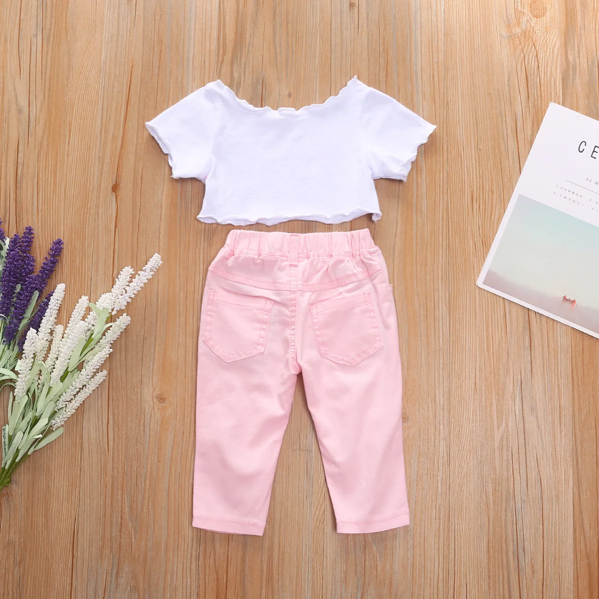 Детский костюм для девочек футболка с коротким рукавом штаны брюки вырезами на