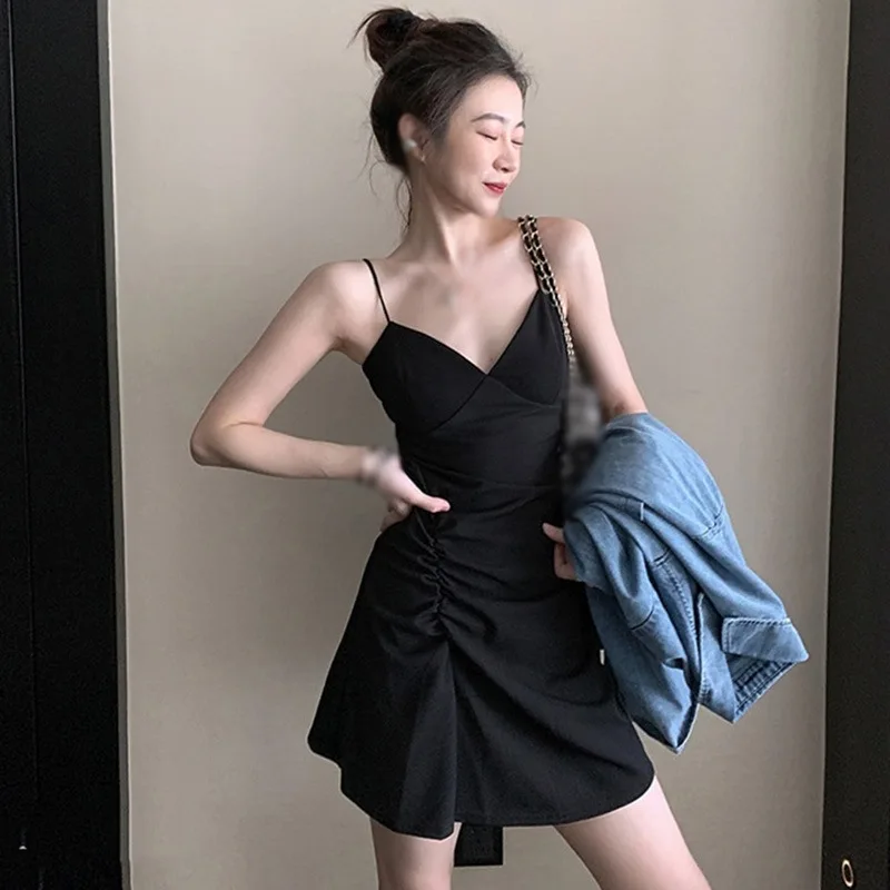

Women Dress Summer Wear Slim Show Thin Sexy Temperament Short Little Black Sling Skirt Female