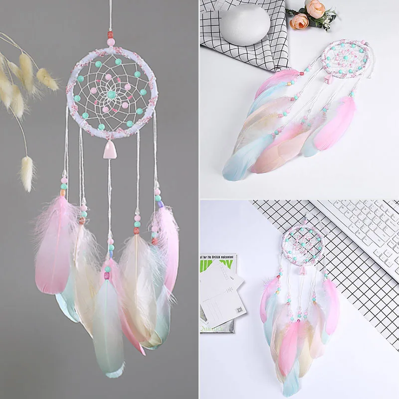 1 шт. ветряные колокольчики Ручной Работы Розовое перо кольцо Ловец сетка