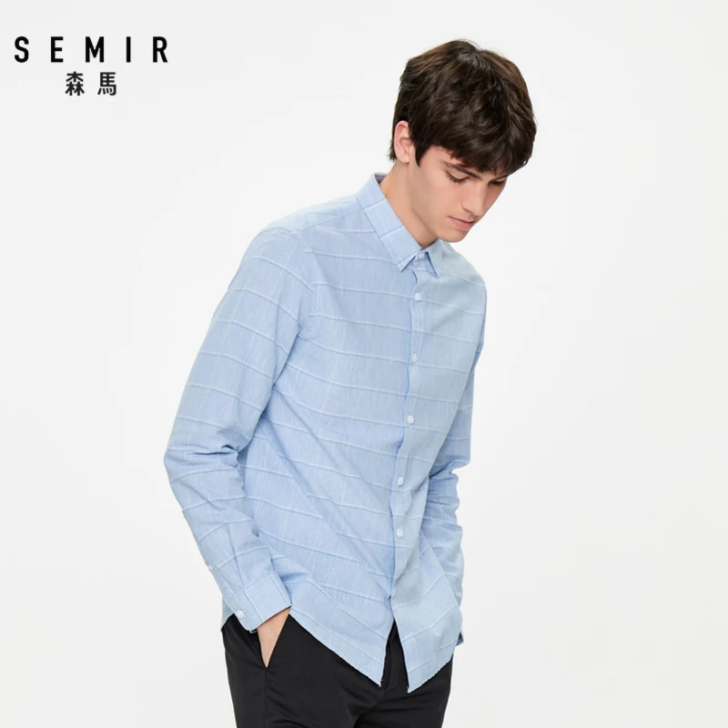 Мужская рубашка с длинным рукавом SEMIR Весенняя отворотом хлопковая для