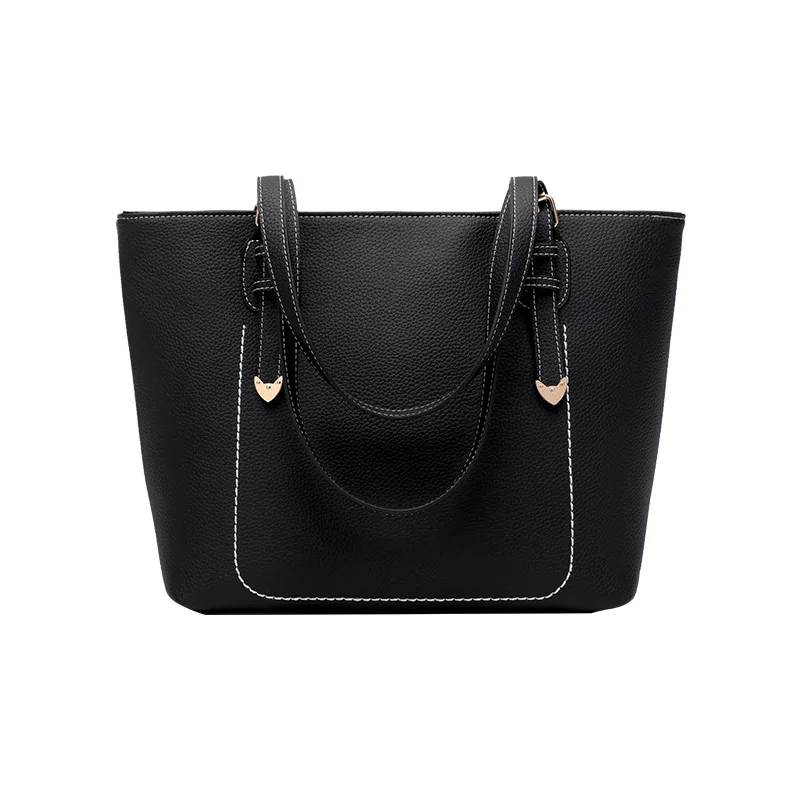 Женская сумка тоут из ПУ кожи повседневная женская большого размера черная на