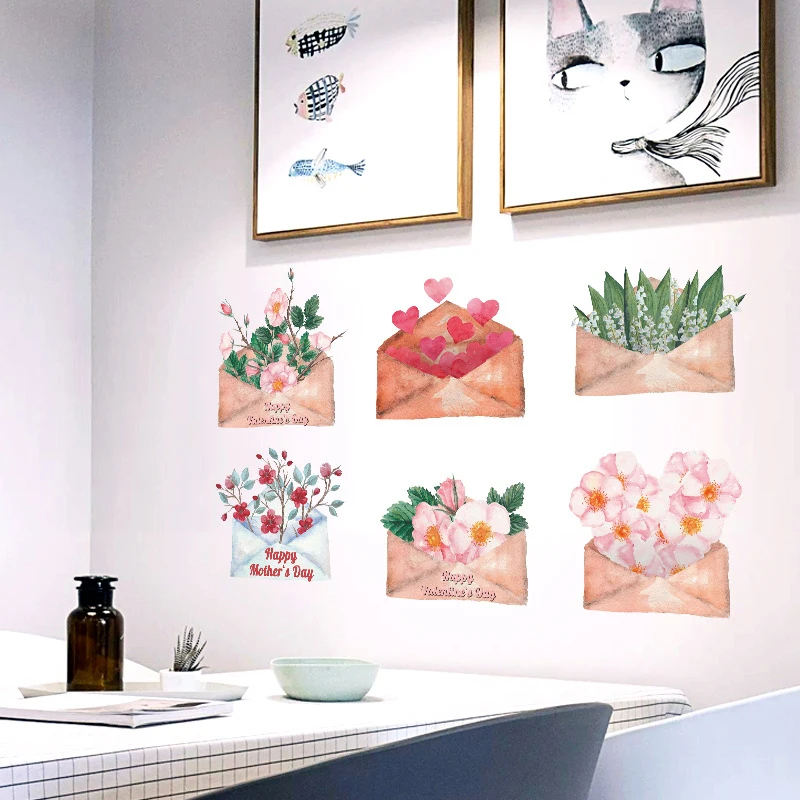 

Creative Envelope bouquet romantic warm bedroom bedside wardrobe door decoration self-adhesive painting