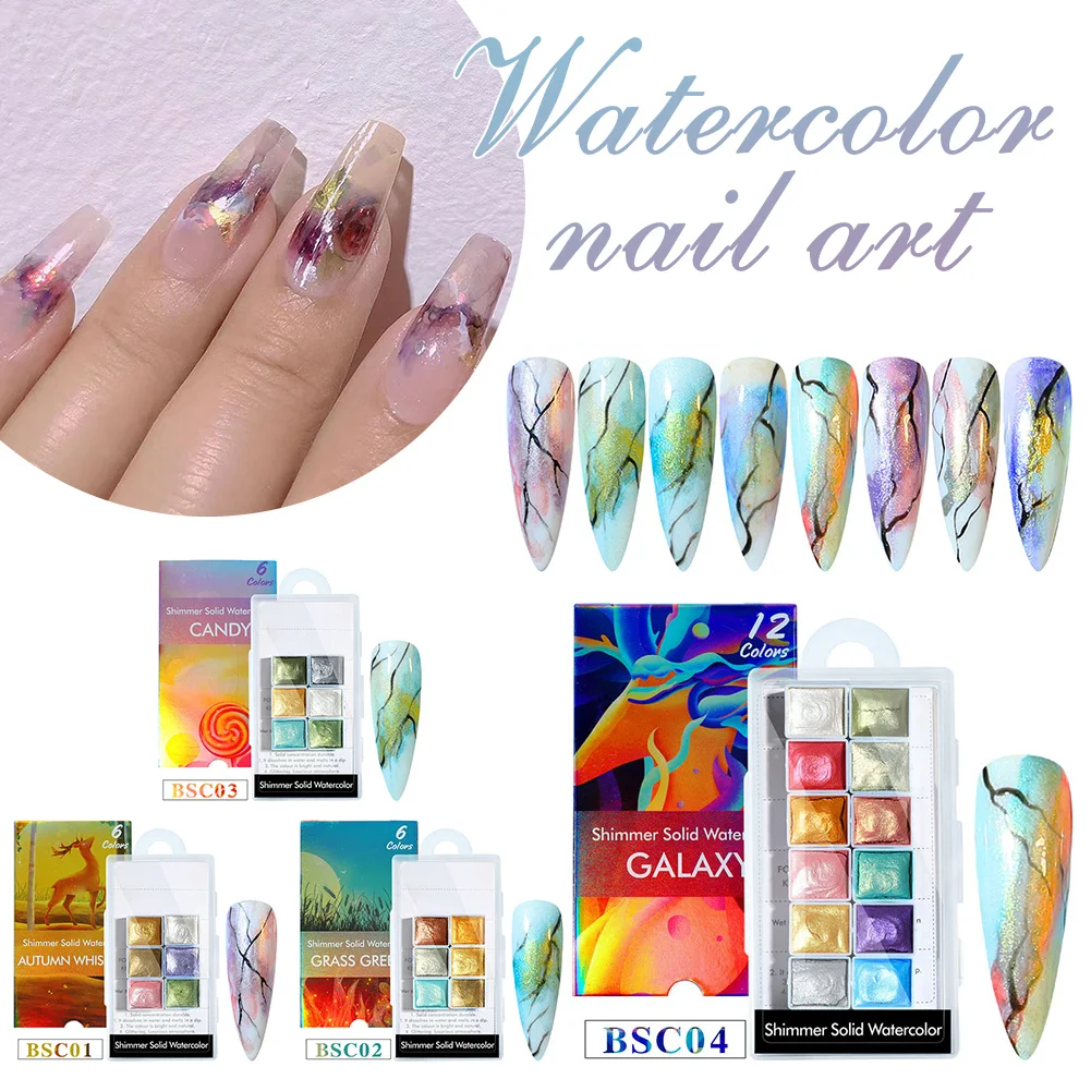 

12 Colors Blooming Paints Watercolor Powder For Nails Abstract Nail Art Pigment Magic Pearl Chrome Polish Manicure Glitter Set