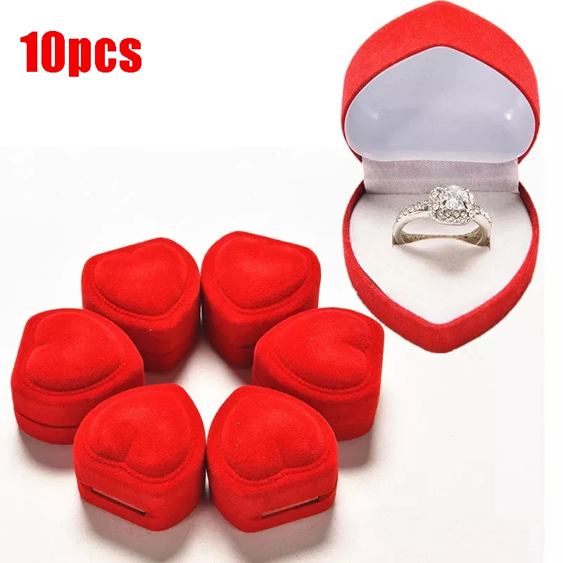 

10pcs Jewelry Boxes Velvet Red Heart Ring Box Earrings Display Case Holder Gift Boxes jewelry Organizer for Engagement Gift