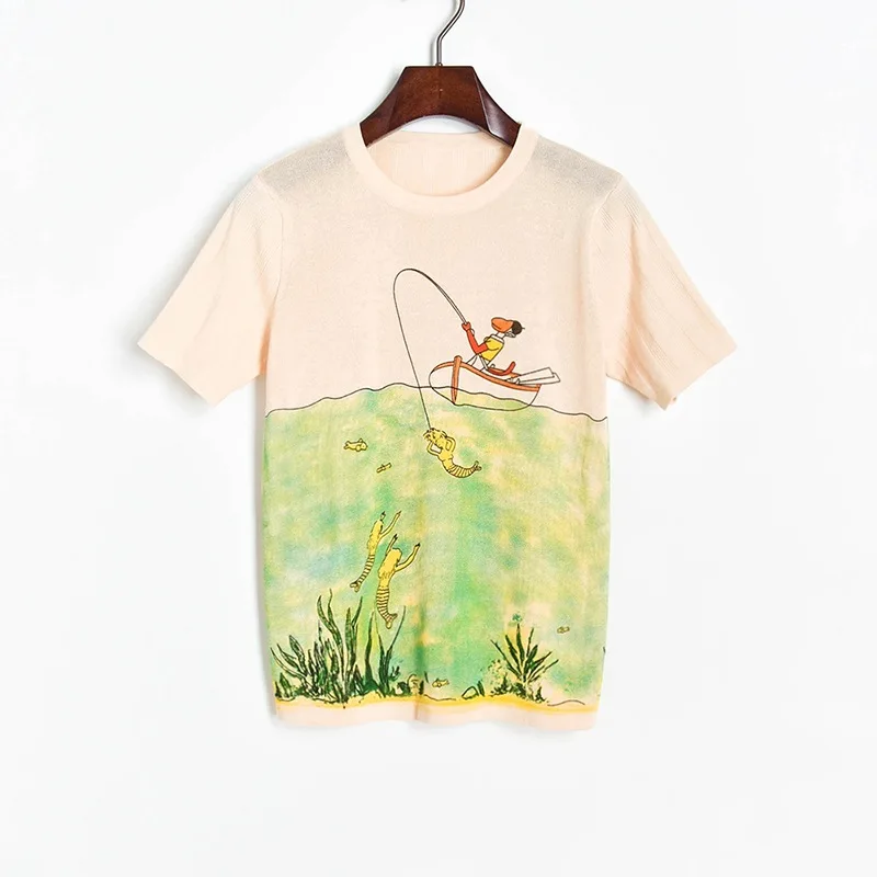 

Футболка женская трикотажная с принтом Русалочки, тонкая рубашка с круглым вырезом и коротким рукавом, топ, лето 2020