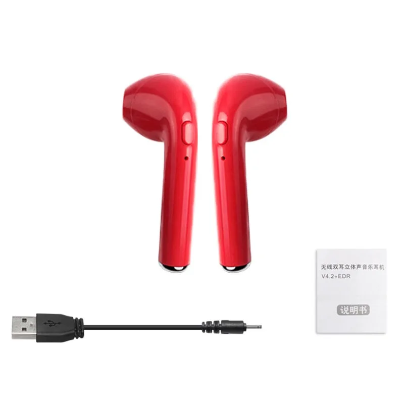 two red I7 Bluetooth беспроводные наушники-вкладыши для i7s tws наушники спортивные с микрофоном для iPhone samsung huawei LG PK i9 i11 i12 i14 i200 - Цвет: two red