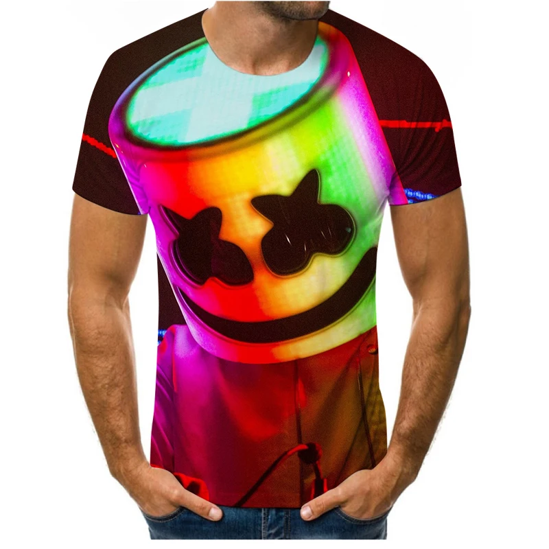 

Pop music 3D printing T-shirt summer breathable new oversized T-shirt men's T-shirt O-neck short-sleeved soft texture top