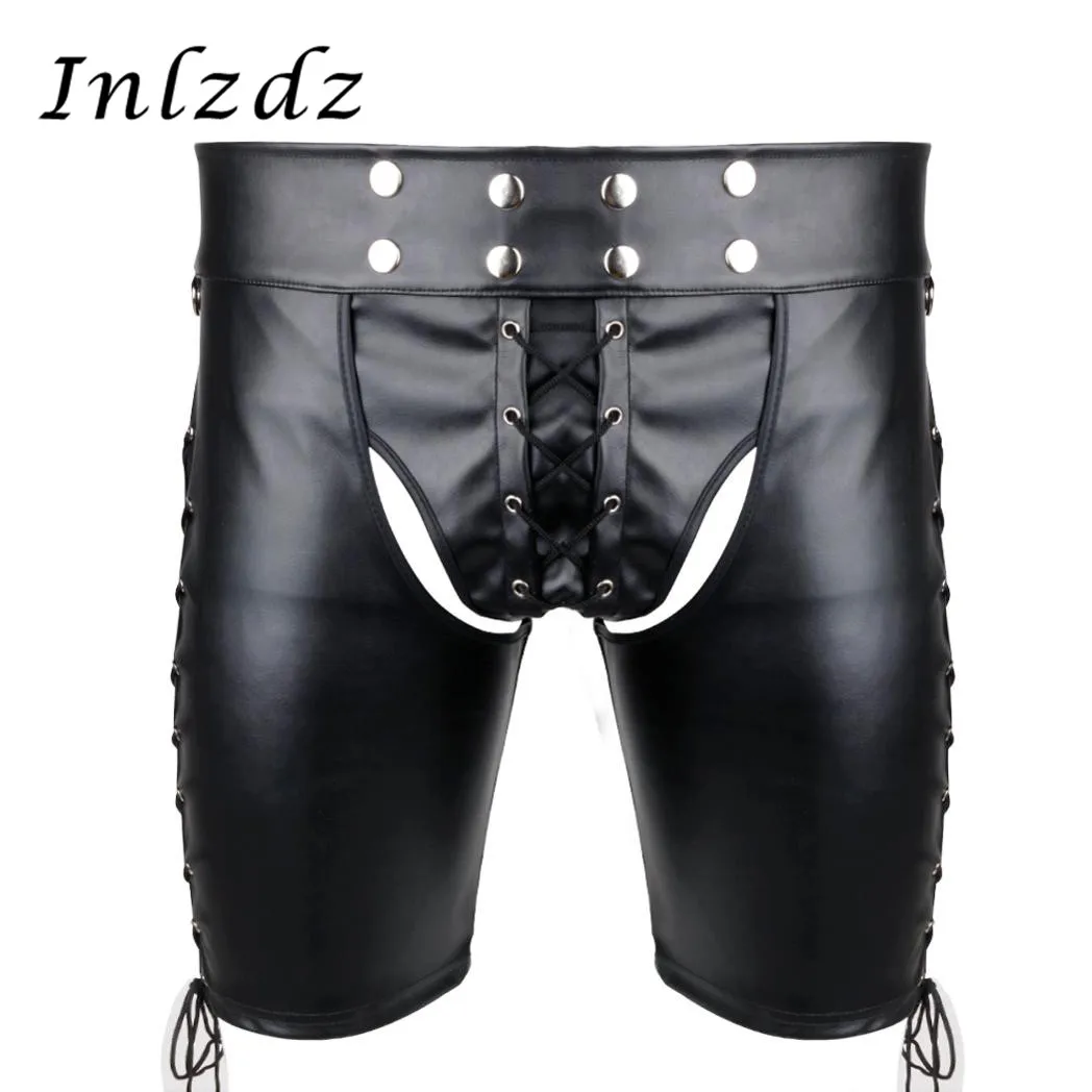 Мужское нижнее белье горячие сексуальные штаны кожаные брюки на шнуровке