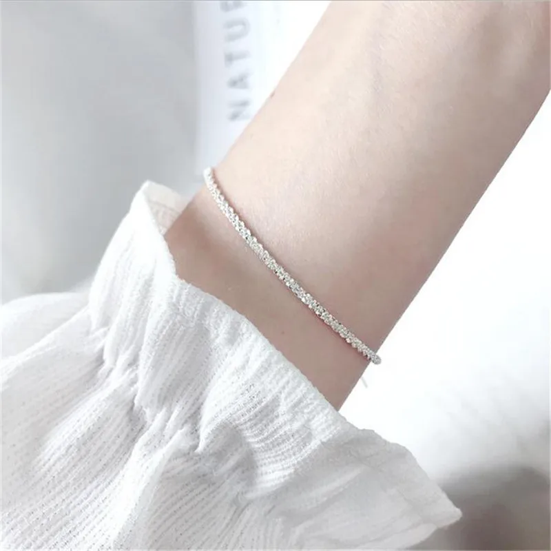 

POFUNUO 925 Sterling Silver All-match Fashion Full Zircon Bracelets Lovers Gift Jewelry Girls Students Forest Simple Bracelets