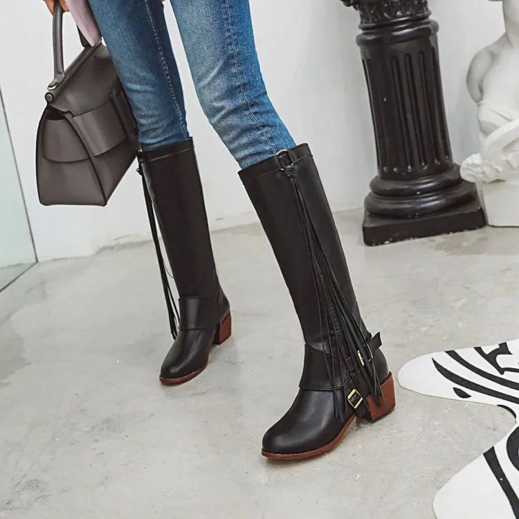 Женские ботинки с кисточками и ремешком зимние сапоги больших размеров 9 10 11