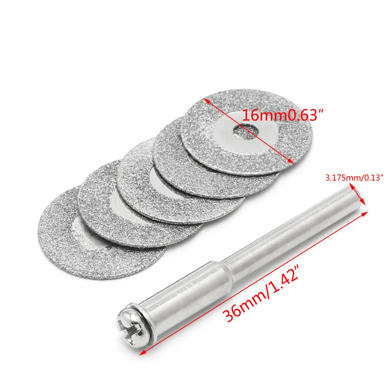 

BENGU 5pcs 16mm-50mm Diamonte Cutting Discs & Drill Bit Shank For Rotary Tool Blade
