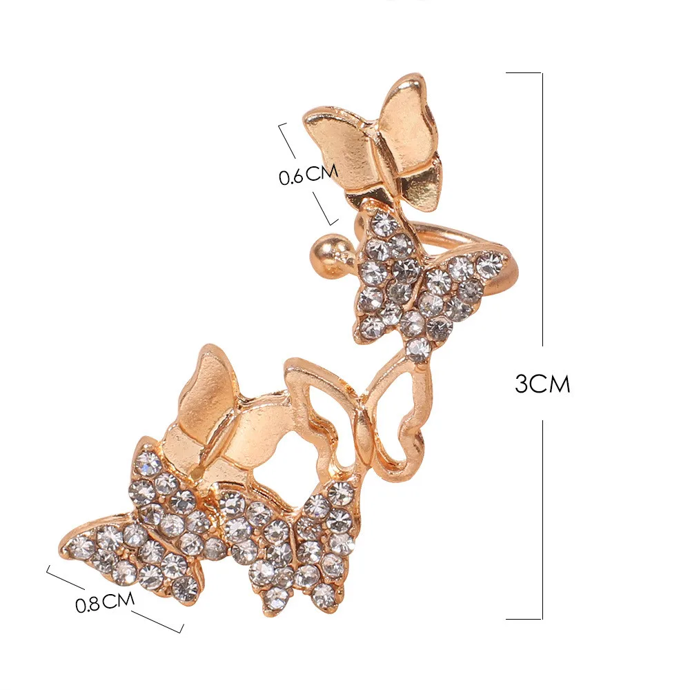 

New Cute Butterfly Ear Clip Earrings For Women Luxury Creative Design Jewelry Mosaic Rhinestones All-match Ear Clip
