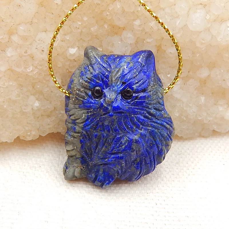 

Semi-precious Stone jewelry accessories Carved Cat Lapis Lazuli Gemstone pendant bead 34x27x10mm,13g