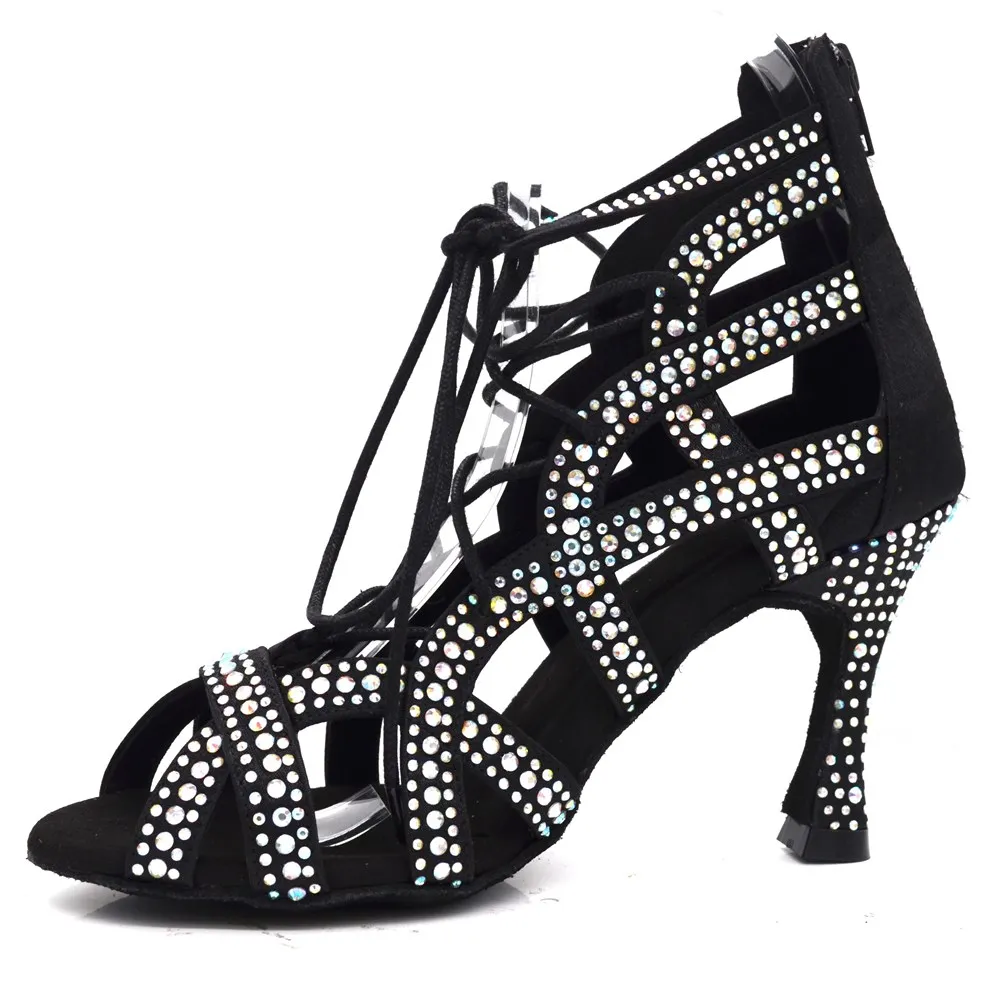 

Evkoodance Women's social dance boots High Heel ballroom latin tango salsa waltz Black Rhinestone Dance Shoes Fast Shipping
