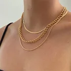 3-слойное ожерелье-чокер для женщин, ошейник золотистого цвета, металлическая цепочка, ожерелье для женщин