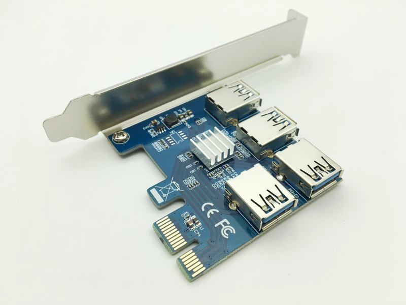 PCI-E 1X to 4 16X Slots Riser Card External Adapter 1 Port Multiplier for Bitcoin Miner Machine | Компьютеры и офис