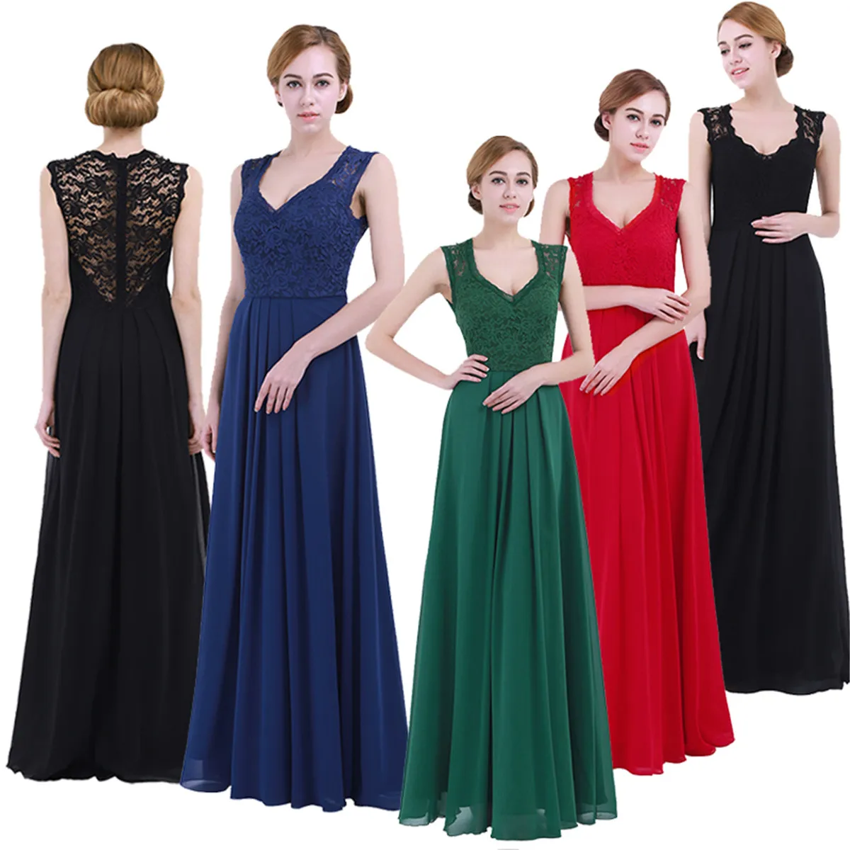 Женское шифоновое платье без рукавов TiaoBug длинное кружевное подружки невесты с v