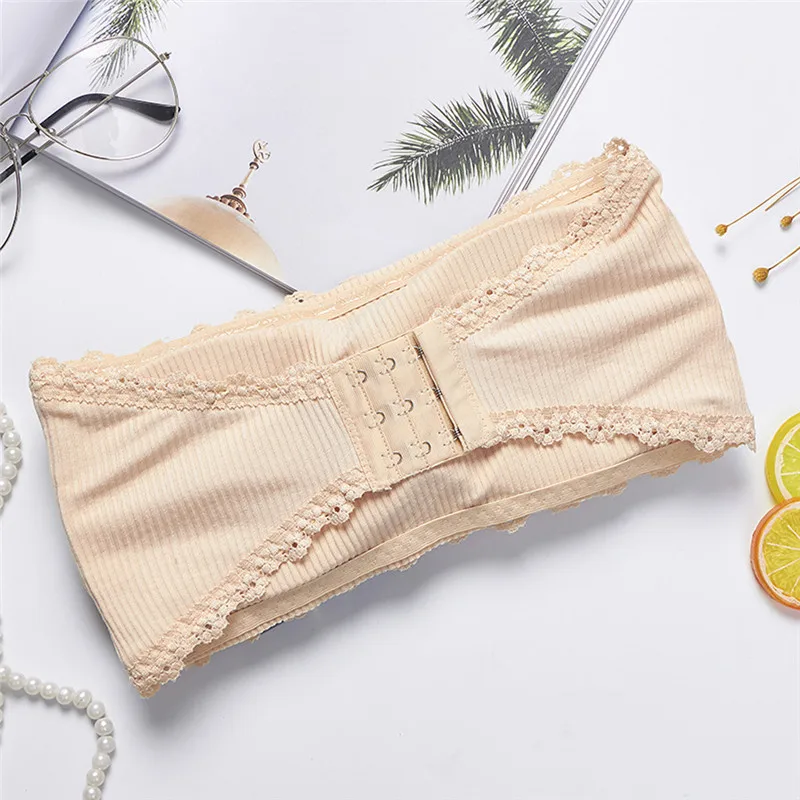 Women's Tube Top Strapless Bra Ring-Free Sexy Bras Pad Removable Lace Overlapping Vest Underwear 2019 CD | Женская одежда