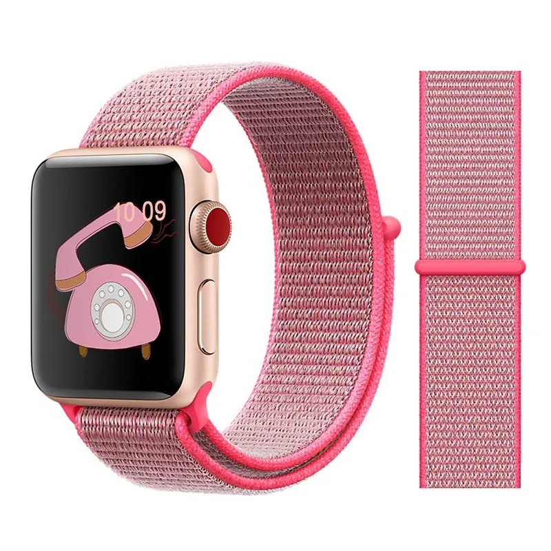 Hot pink Нейлоновый спортивный бесшовный мягкий для наручных часов iwatch серии 4/5/3/2/1 дышащий замена ремешок для наручных часов Apple Watch 38 мм/40 мм/42 мм/44 мм - Цвет ремешка: Hot pink