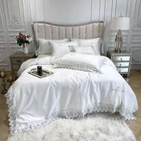 luxury white super soft breathable tencel silky lace embroidery bedding set summer cool duvet cover flatfitted sheet pillowcase