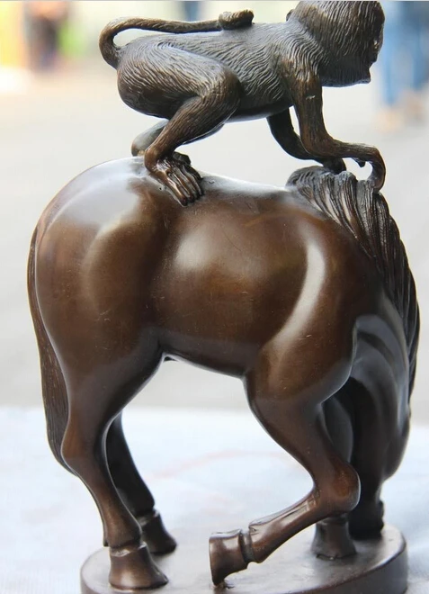 822 + 9 бронзовая медная статуя фэн-шуй Лаки немедленно печать Hou Monkey ride on Horse | Дом и