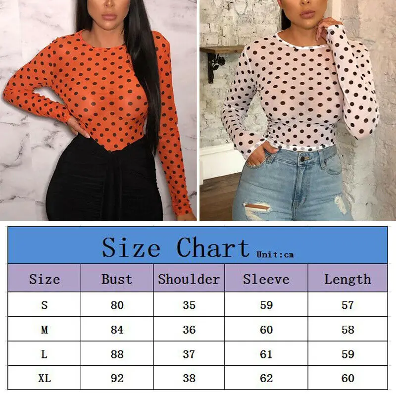 Женская футболка с длинным рукавом в горошек Прозрачная Футболка круглым