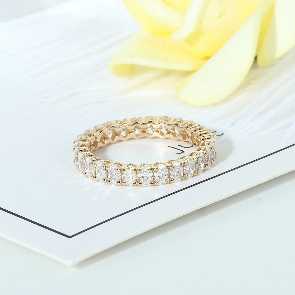 Veryins 14K желтого золота с овальным вырезом Муассанит вечности обручальное кольцо