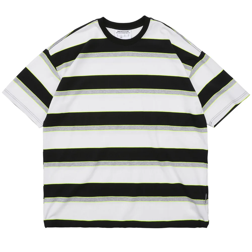 

Horizontal Striped Short Sleeve T-shirt Mens Summer Casual Wide Stripe Half-Sleeve Crew Neck Cotton Tee Men